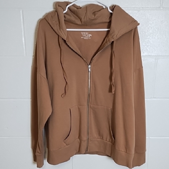 Cozy Tan/Brown Fleece Zip up Hoodie Sweatshirt - Picture 9 of 12